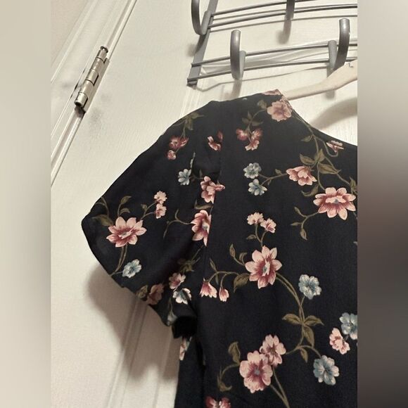 AEO Floral Keyhole Fit and Flare Dress cutout womens XS navy pink preppy cottage - Picture 12 of 16